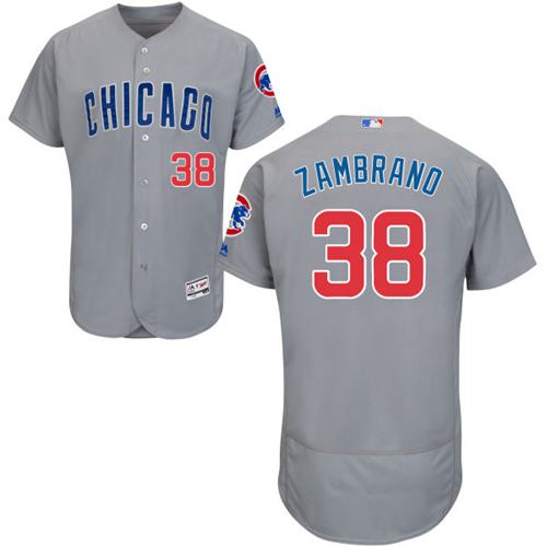 Cubs #38 Carlos Zambrano Grey Flexbase Authentic Collection Road Stitched MLB Jersey - Click Image to Close